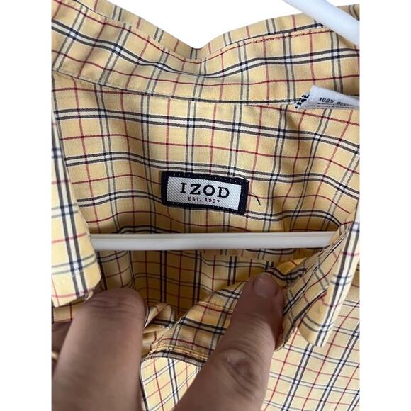 Mens Large IZOD Dress Plaid Yellow Button Up Excellent Condition (i2/19) - Picture 5 of 6